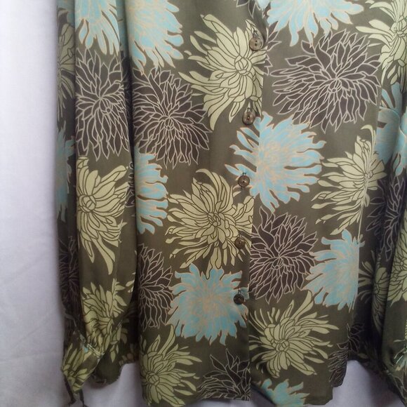 Giorgio Fiorlini Blouse Plus Collection 22 24 Button Up Long Sleeve Floral Green - Picture 11 of 16
